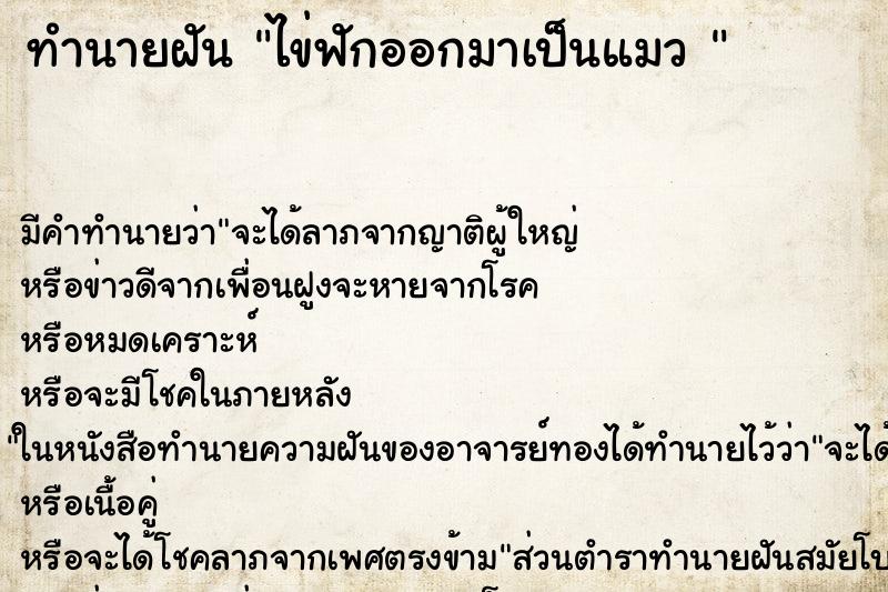 ทำนายฝัน ไข่ฟักออกมาเป็นแมว 